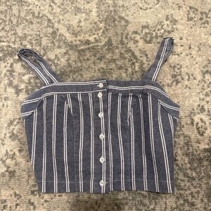 Brandy Melville Navy and White Striped Button-Front Crop Tank
